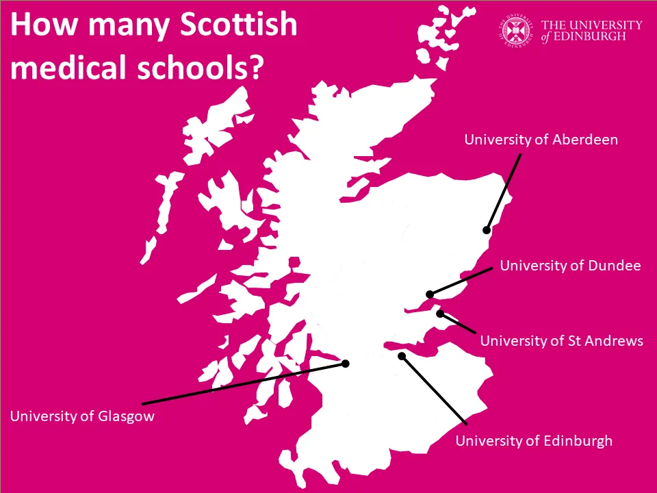 Map showing location of all 5 Scottish medical schools